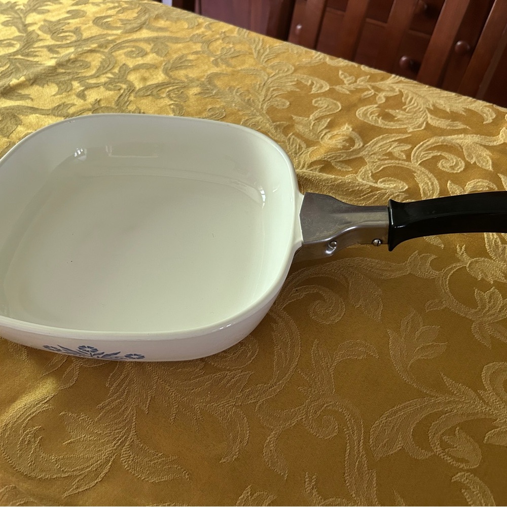 Square White Ceramic Skillet with Black Handle